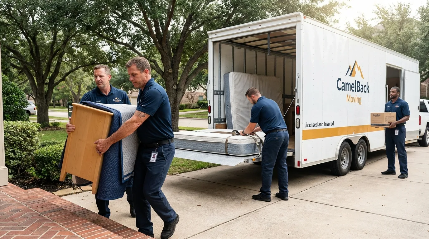 Crew loading residential truck for cross-state move from Trinity, AL