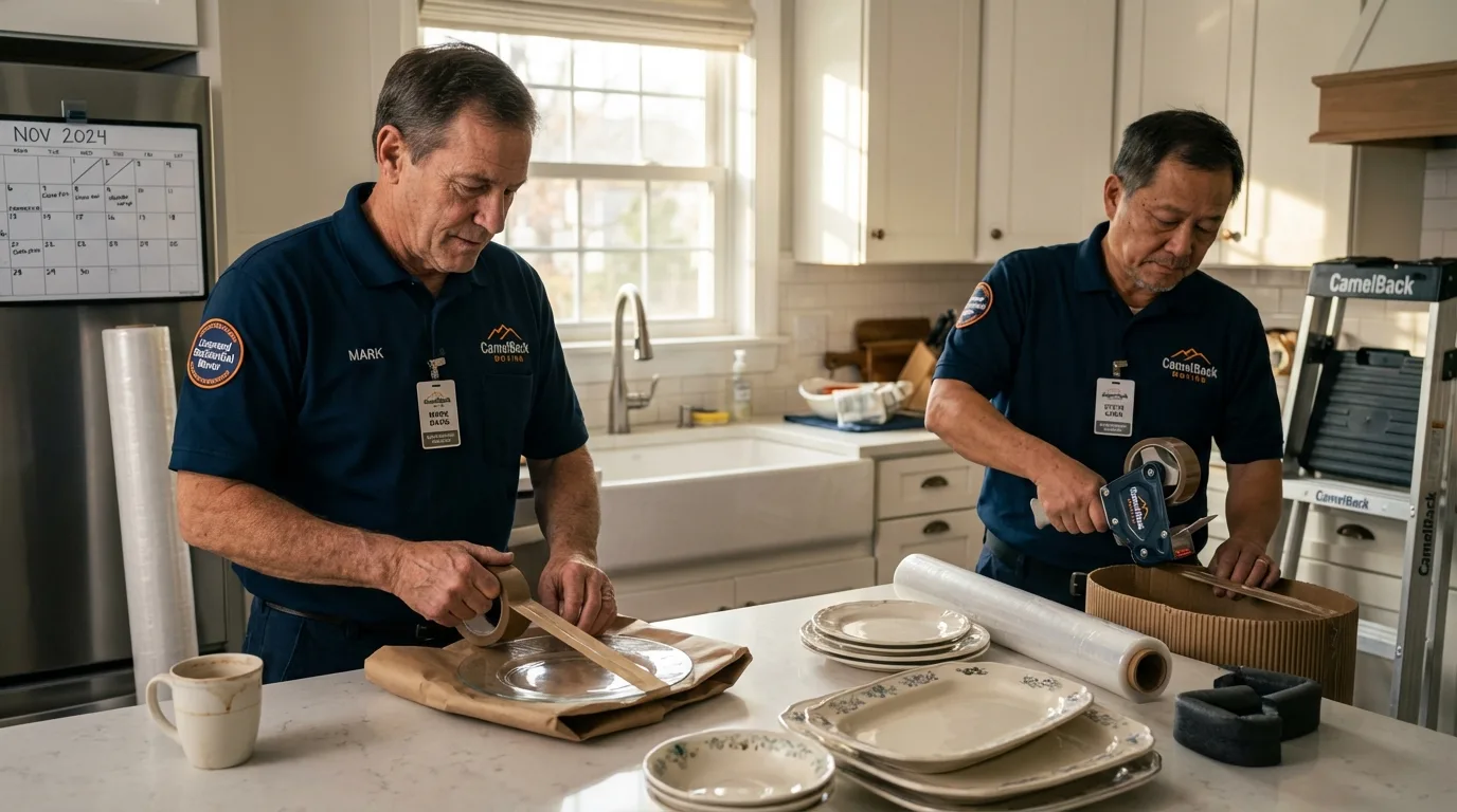 Professional crew packing kitchen dishware in Trinity, AL